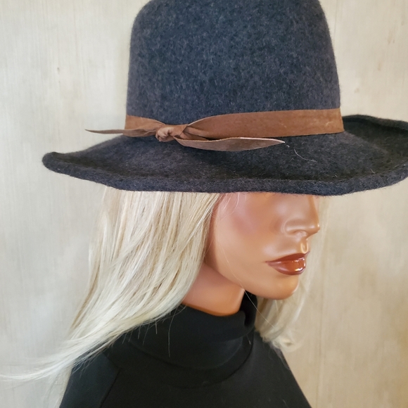 Athleta Gray Felted Wool Cowgirl Hat NWT Boho Gorpcore Western Fringe Minimalist - Picture 4 of 11